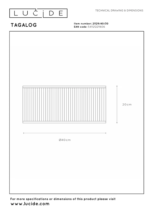 Lucide TAGALOG - Plafonnière - Ø 40 cm - 1xE27 - Zwart - technisch